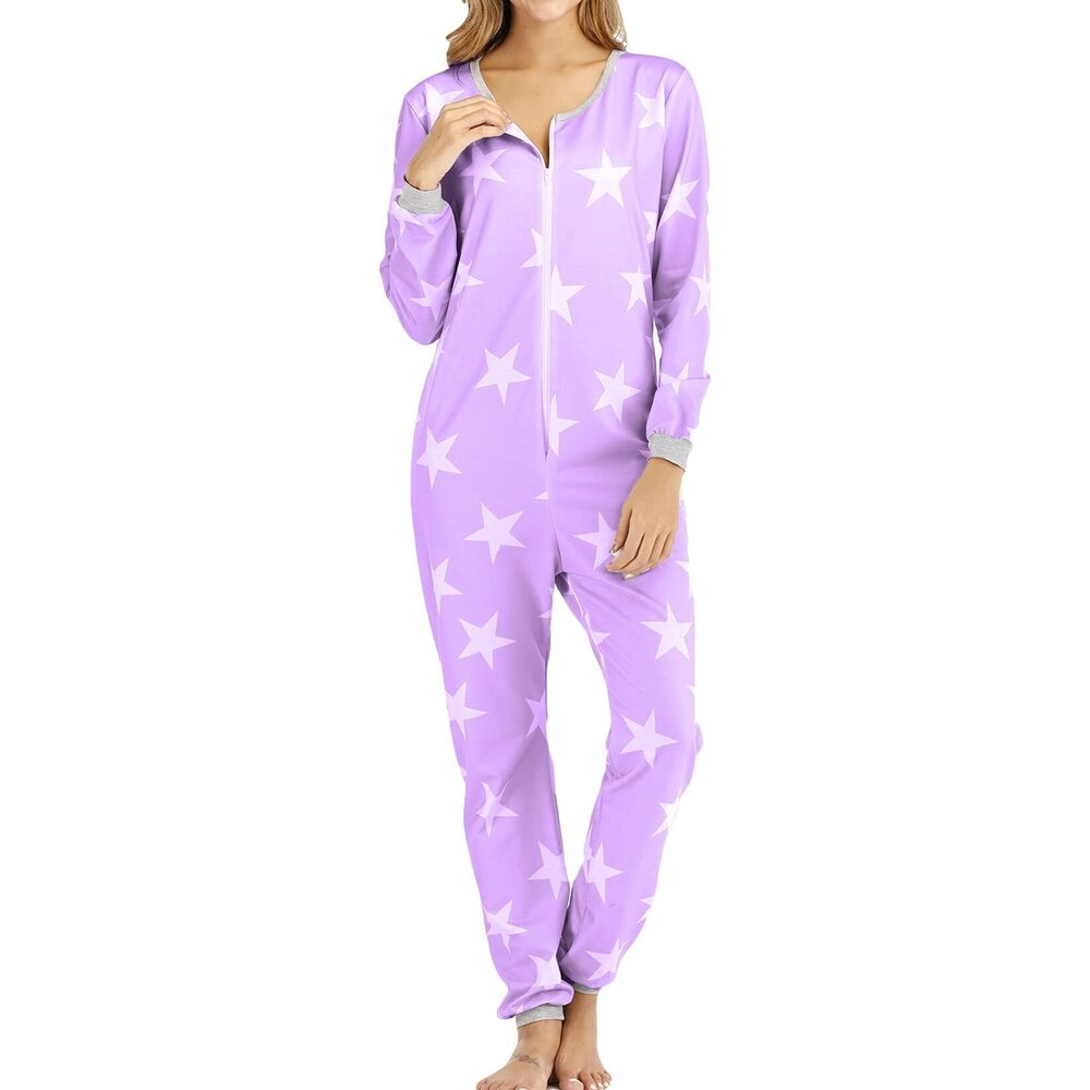 3779 Long Sleeve Onesie Pajamas Pant Romper Zipper Jumper Star Print One